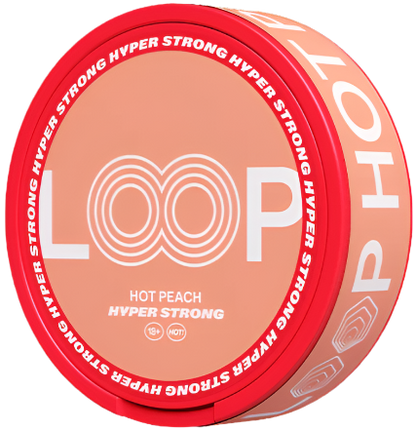 Nicotine pouch can of LOOP HOT PEACH product on a white background